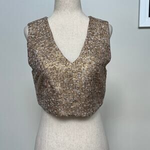 COLTON DANE Women's Gold Speckled Tweed V-Neck Crop Top